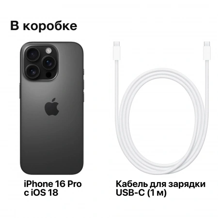 смартфон apple iphone 16 pro 1 тб, black titanium (nano-sim + esim)